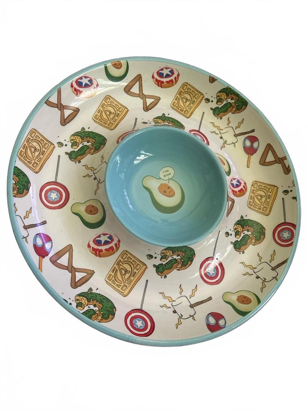 Marvel Avocado and Superhero Themed Ceramic Snack and Dip Serving Bowl